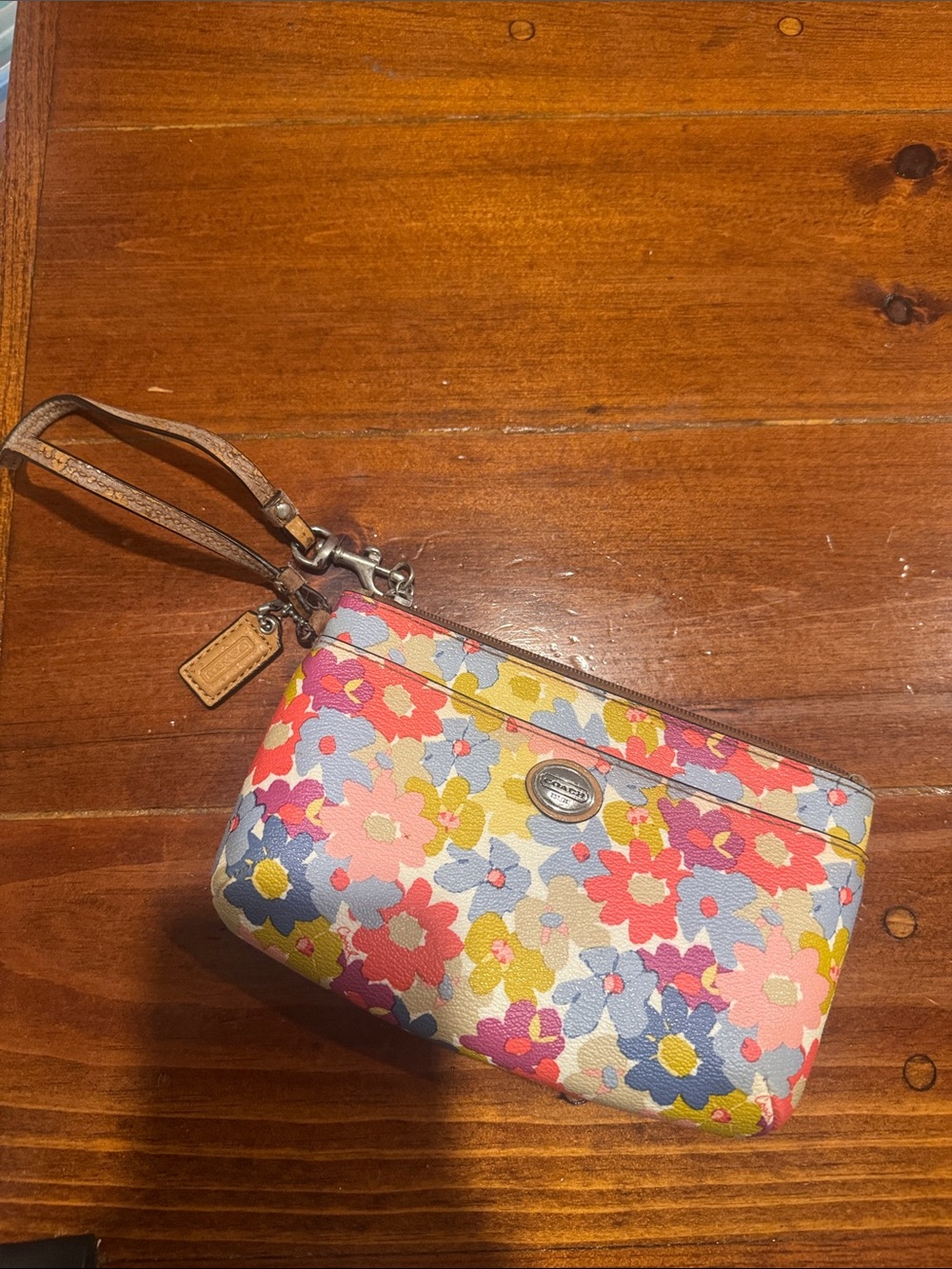 Coach Floral Wristlet in Pink, Blue & Yellow